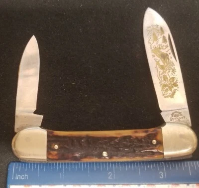 Cuchillo de canoa con escena de alce ojo alemán, asas de ciervo genuinas  Foto 1 de 4