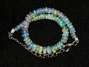925 Sterling Silver Natural Ethiopian Opal Gemstone Beads 7"Bracelet F1729 - Picture 1 of 5