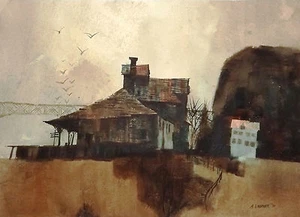 Arne Lindmark ‘70 Signed Watercolor Farm (or Atmosphere Study?) - Picture 1 of 4