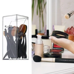 Acrylic Makeup Lipstick Brush Holder with Lid Cosmetic Organizer Storage Box - Picture 1 of 10