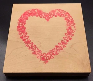 Heart Frame Made Up Of Hearts Wood Mounted Rubber Stamp Large NEW 5"x5" Love - Picture 1 of 3