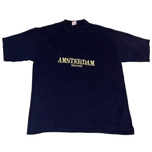 Vintage Amsterdam Holland Souvenir T-Shirt Men's Sz XL Navy Crewneck Embroidered - Picture 1 of 4