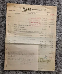 Candy Invoice Receipts September 29, 1945 Vintage MARS SNICKERS War Plant - Picture 1 of 10