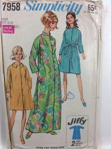 1968 Simplicity 7958 Vintage Sewing Pattern Women Jiffy Robe 2 Lengths Size 8 10 - Picture 1 of 8