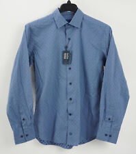 New David Donahue Heathered Dobby Fusion Shirt Men's Medium Poplin Denim Blue