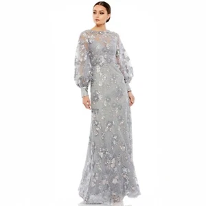 Mac Duggal 67936 Embroidered Lace Gown Size 4 Bishop Sleeve High Neck Jewels - Picture 1 of 11