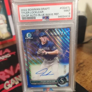 2022 Bowman Draft Chrome Tyler Locklear Blue Wave Auto /150 PSA 9 MINT Mariners - Picture 1 of 2