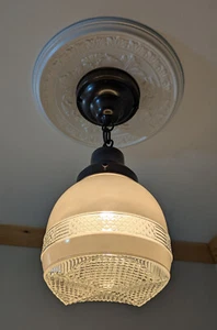 303  Vintage Antique Glass Shade Ceiling Light Fixture Lamp Chandelier Pendant - Picture 1 of 7