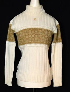 Suéter Vintage COURREGES Paris Cuello Tortuga Beige y Tostado Talla B Mediano - Imagen 1 de 7