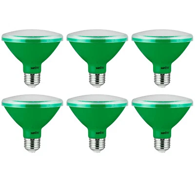 Sunlite 6Pk Green LED PAR30 Reflector Light Bulb, 5W, Medium Base, Dimmable - Image 1 of 2