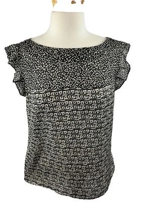 Blusa Feminina Banana Republic Estampa Geométrica Marrom e Preta Manga Curta - Imagem 1 de 4