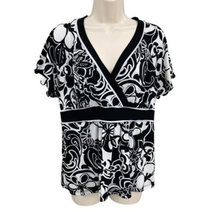 Y2K Empire Waist Top Woman XL Black Floral Fairy Flutter Sleeve Blouse Babydoll - Picture 1 of 7