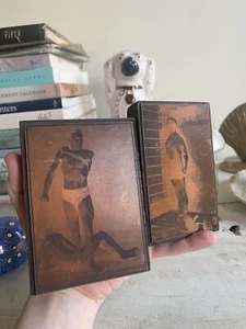 Two Antique Bodybuilder Wrestler Boxer Strongman Circus Copper Printing Block - Picture 1 of 17