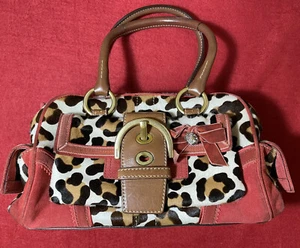 RARE Coach Ocelot Leopard Calf Hair Vintage Satchel Bag Purse Suede trim - Picture 1 of 12