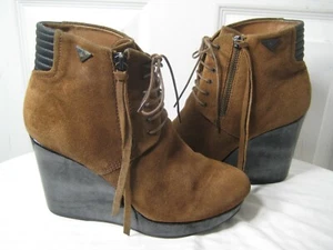 DIESEL Wedge Suede Leather Ankle Boots Shoes Women Size 40 / 9 - Picture 1 of 12