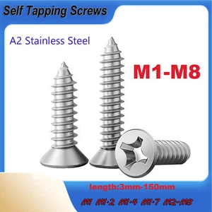 Pozi Countersunk Self Tapping Screws A2 Stainless Steel Tappers M1 M1.2 M1.4-M8 - Picture 1 of 8