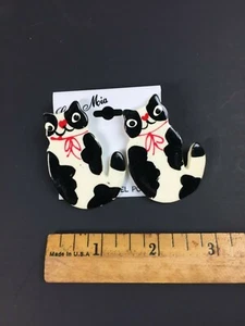 Vintage Retro CAT Earrings Black and White Funny Cats Casa Mia Made in Taiwan - Picture 1 of 7