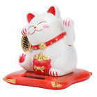 (White)Wealth Welcoming Cat Solar Powered Cute Lucky Cat W/Waving Arm For Hom FO