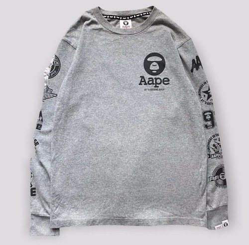 A BATHING APE (BAPE) Maglione girocollo vintage Ape By A Bathing Ape bambino grigio manica lunga streetwear L