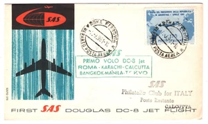 ITALY Air Mail 1961 Cover SAS *DC-8* JET FIRST FLIGHT Rome INDIA Calcutta MA93 - Picture 1 of 12
