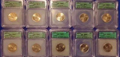 10 STATE QUARTERS LOT (2 EACH) P&D RI, NY, VT, NC,KY All 2000 ICG MS67 SLAB  - Image 1 of 4