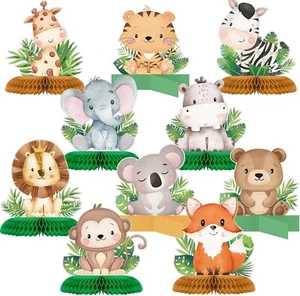Gueevin 10 Pcs Baby Jungle Animals Honeycomb Center Pieces Birthday Party Decor - Picture 1 of 10