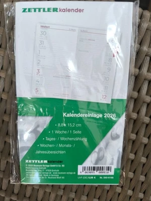 2026 Zettler Neumann Taschenplaner Einlage 540-6198 Kalender 1W 1S