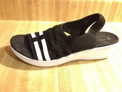 Sandalias sin cordones Easy Spirit para mujer 8M Mist negras blancas a rayas con cuña Foto 1 de 4