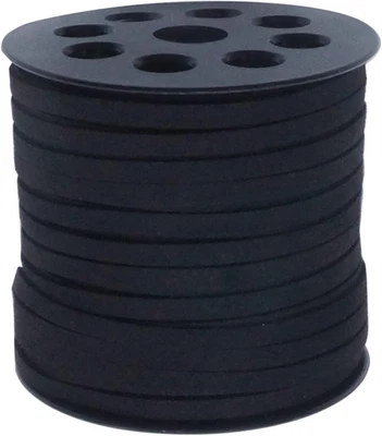 Cordón de gamuza negro de 5 mm X50 yardas cordón de gamuza encaje imitación cuero con carrete enrollable para Foto 1 de 4