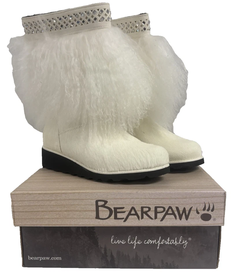 Bearpaw Elise Botas Pull-On Blancas Peludas Estrás Para Mujer 8 Nuevas en Caja Foto 1 de 4