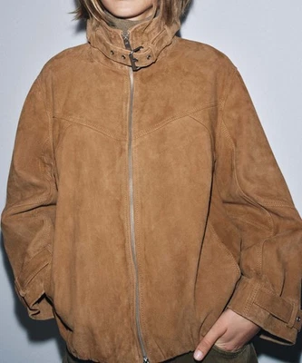 CHAQUETA ZARA NUEVA MUJER ZW COLL LIMITADA GAMUZA CUERO MARRÓN CLARO 2521/252/730 Foto 1 de 2