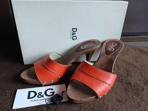 D&G Dolce & Gabbana Leather Mule Slip-On Orange Heel 80mm Size 35.5 - Picture 1 of 24
