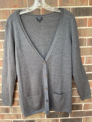 Cárdigan para mujer M. Talbots 100 % pura lana merino italiana gris bolsillos WS24 Foto 1 de 4