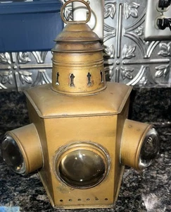 Antique Brass Color 1880s Ship's 3 Color Lens Running Light w/ Miller Oil Lamp - Picture 1 of 22