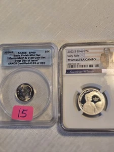 (2) coins (1) NGC 2022 s silver PF69 Ultra Cameo + (1) 2010 P ANACS SP 69 10c, - Picture 1 of 9