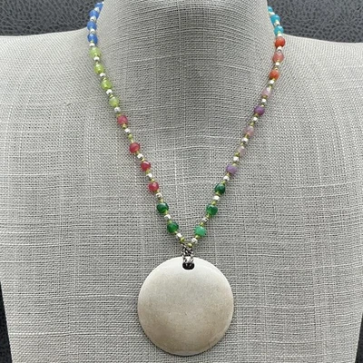 Kenneth Cole Necklace Beaded Pendant Multicolor Stone Metal 16in Lobster Clasp - Image 1 of 4