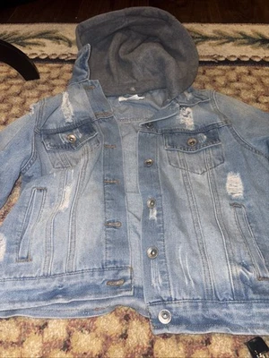 Ci Sono Denim Jacket W/hood  Juniors Small Blue Jean Long Sleeve Distressed (1C) - Image 1 of 3