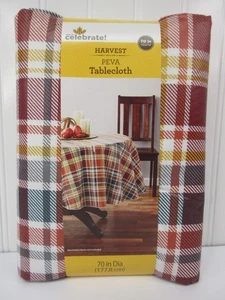 Celebrate Harvest Multi Plaid PEVA Tischdecke Herbst Thanksgiving rund 70" Durchmesser Neu - Bild 1 von 14