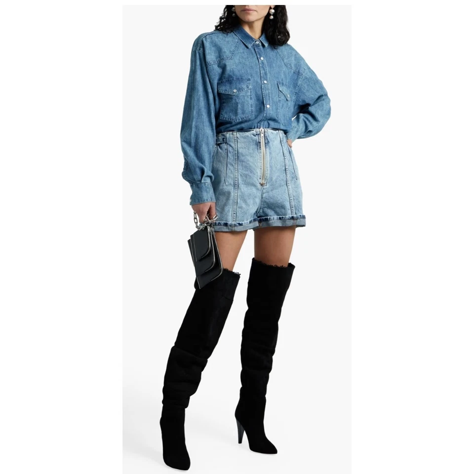 Pantalones Cortos Vaqueros IRO PARIS Hechos en Italia Jean Powelly Puños Lavado Ácido Tiro Alto 40 Foto 1 de 4