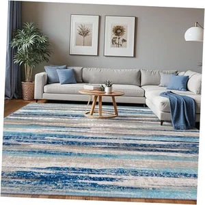 Modern Abstract 8x10 Large Living 8' x 10' (Rectangular) Blue-beige Aqua Multi - Picture 1 of 7