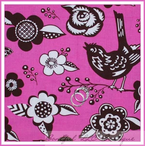 BonEful Fabric FQ Cotton Quilt Brown Pink White Flower Butterfly Bird Bohemian L - Picture 1 of 12