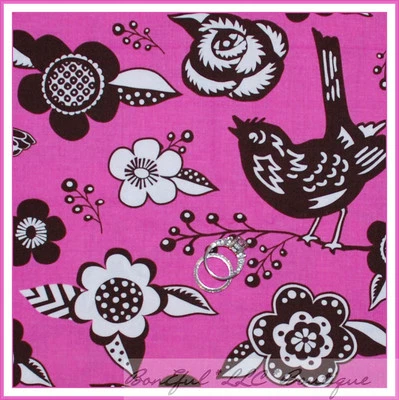 BonEful Fabric FQ 棉被子棕色粉色白色花朵蝴蝶鸟波西米亚 L — 第 1/4 张图片