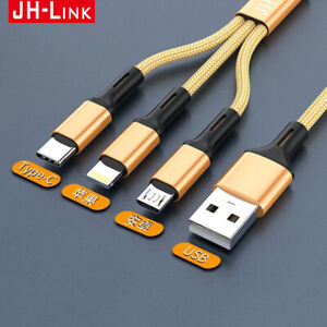 JH-LINK 1m 3 IN 1 Type C 8Pin Micro USB Charging Cable For iPhone 8 X 7 6 6S 