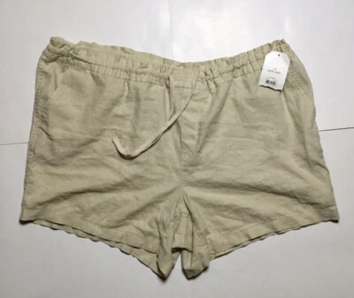 НОВЫЕ ЖЕНСКИЕ ВЫЦВЕТШИЕ ШОРТЫ СЛАВЫ 55% ЛЬНЯНОЙ ШНУРОК ЭЛАСТИЧНЫЙ ЖЕЛТОВАТО-КОРИЧНЕВЫЙ РАЗМЕР 2 X - Изображение 1 из 4