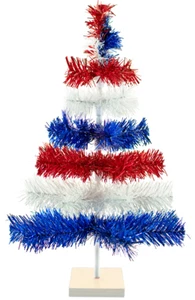4th of July Tinsel Christmas Tree Classic Layered Style Red, White, & Blue 24in - Picture 1 of 7