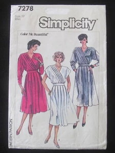 SIMPLICITY PATTERN - 7278 LADIES DRESS SURPLICE FRONT TUCKS PLEATS SIZE 12 UNCUT - Picture 1 of 2