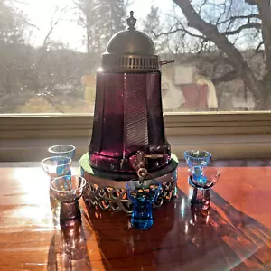 Antique Early 1900s Amethyst Glass Samovar+6 Aperitif Glasses Alcohol Dispenser - Picture 1 of 24