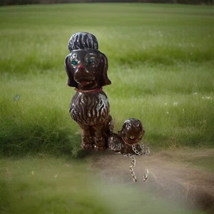 Juego de estatuillas vintage Anco Japón caniche redware perro con cachorro - Imagen 1 de 4