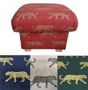 Pouffes Footstools in Fryetts Leopards Fabric Burnt Orange Teal Gold Blue Pouffe - Picture 1 of 25