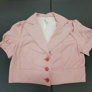 Blusa/Chaqueta para Mujer Talla M/L Rojo y Blanco Micro Pin a Rayas Mangas Cortas Bonita - Imagen 1 de 10